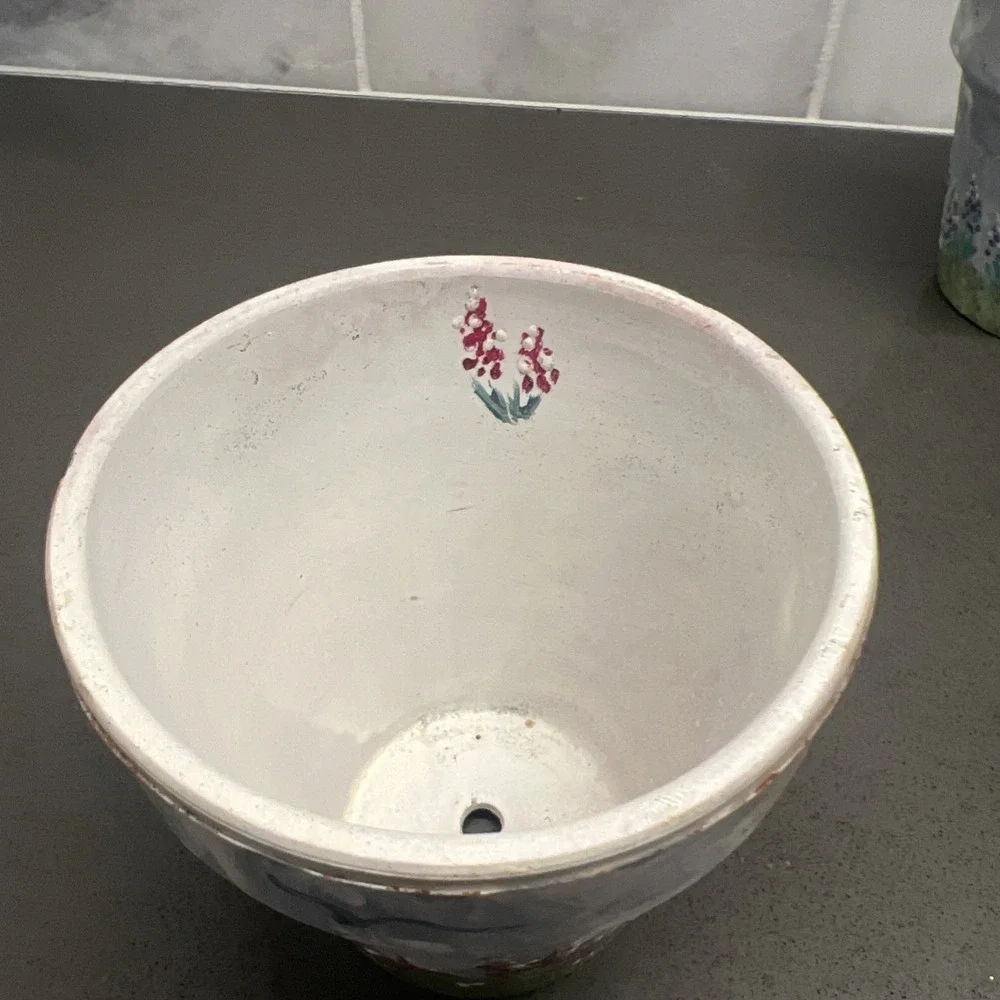 Set of 2 Small Hand Painted Plant Flower Pots With Bunnies
